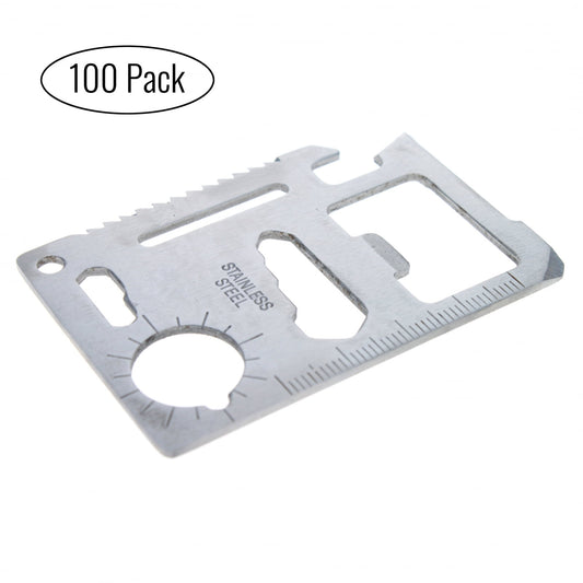(100 Pack) Outdoor 11 in 1 Multi Function Credit Card Sized Tool